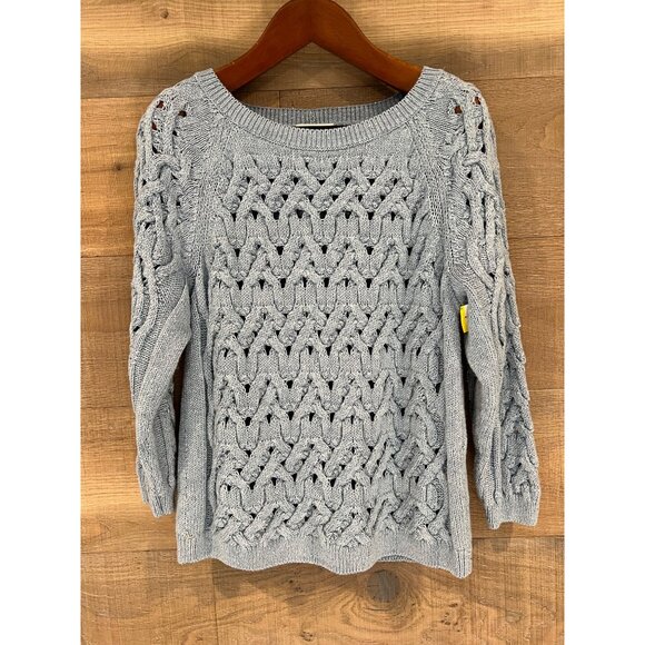 LAFAYETTE 148 New York Sequin Infinity Cable blue Metallic Sweater  Size L - Picture 2 of 7